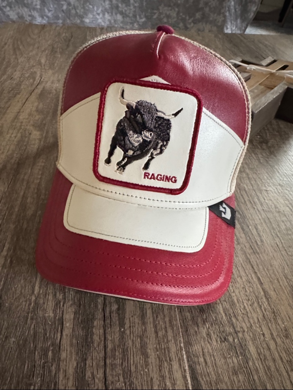 Raging Bull Red and Cream Leatherette Trucker Cap
